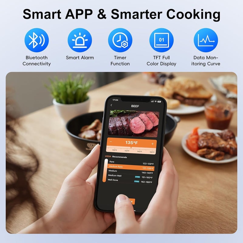Newise Wireless Bluetooth Meat Thermometer - 2 Probes & App Control, Valentines Day Birthday Gifts for Men Him, Smart Digital Thermometer for Cooking, Oven, Smoker, BBQ, Grill - Image 2